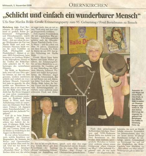 Zeitungsbericht zur Eröffnung der Marika Rökk-Ausstellung